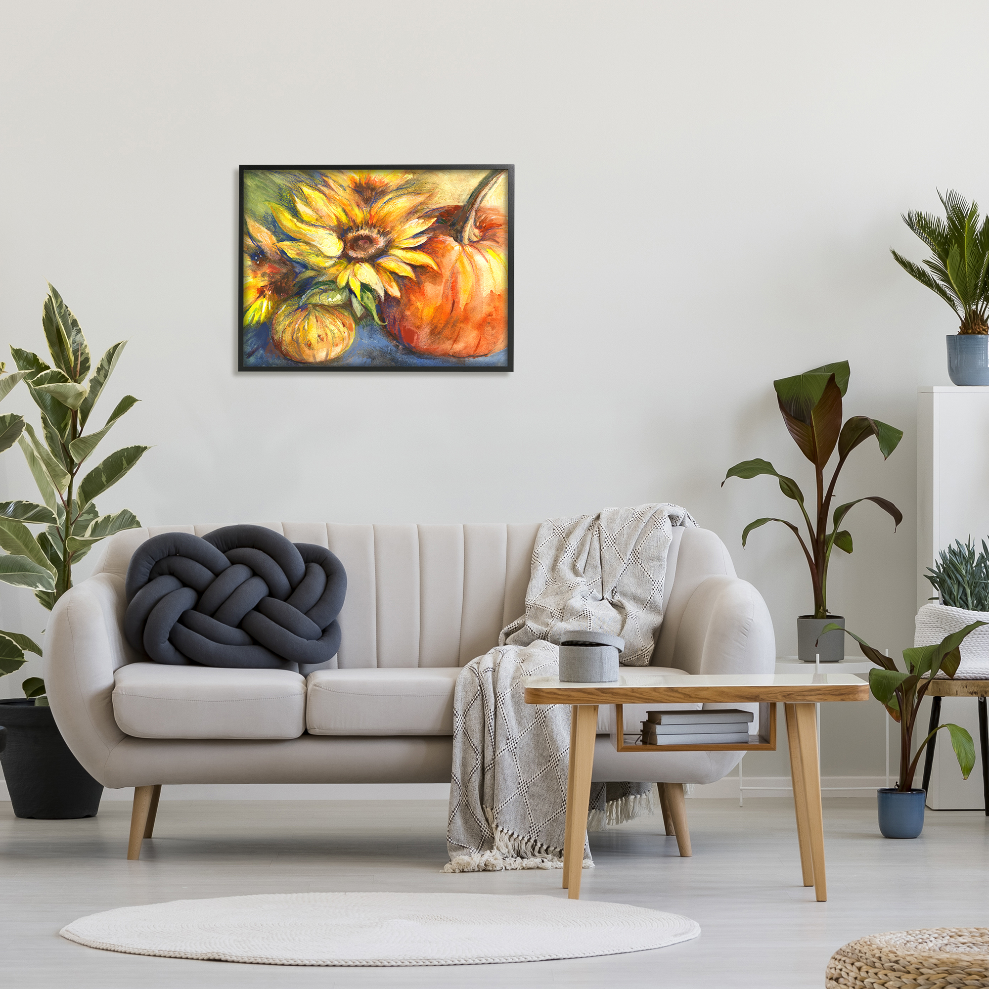 Stupell Industries Fall Sunflowers & Gourds Botanical & Floral Painting Black Framed Art Print Wall Art, 30 x 24