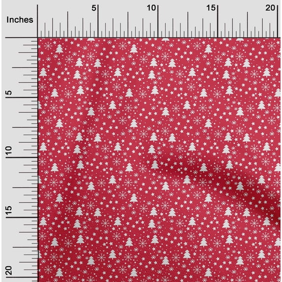 oneOone Cotton Poplin Bright Red Fabric Snowflake,Star & Tree Dress Material Fabric Print Fabric By The Yard 56 Inch Wide
