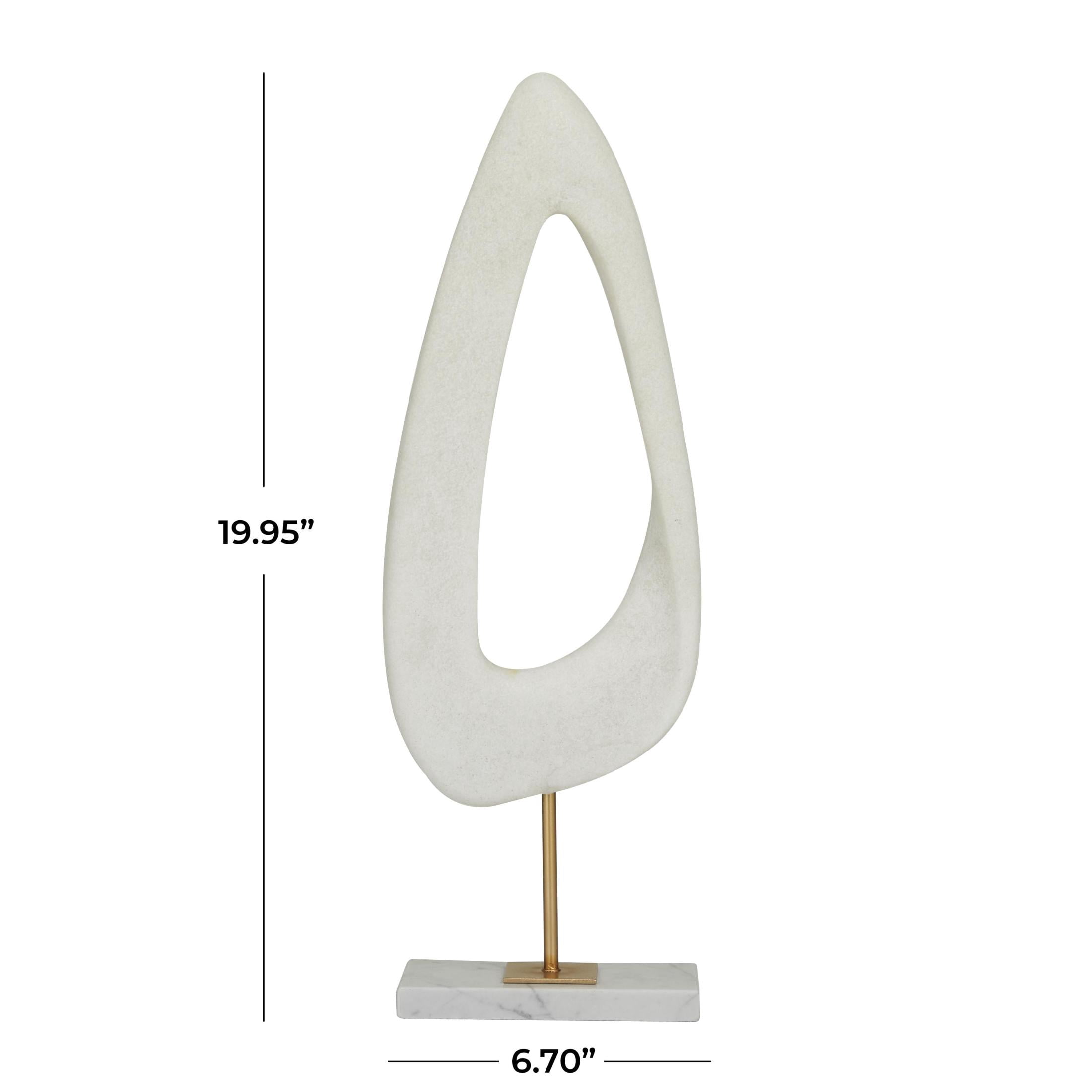 7" x 20" White Polystone Cut-Out Abstract Sculpture with Marble Stand, by DecMode