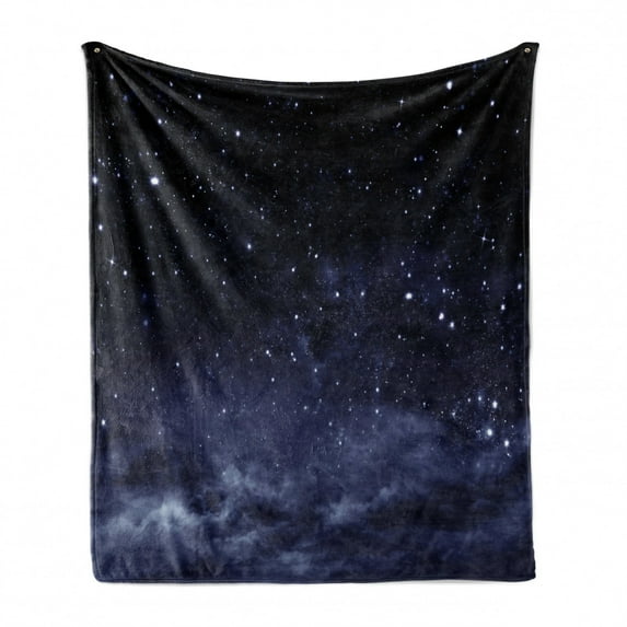 Night Soft Flannel Fleece Throw Blanket, Ethereal View of the Dark Sky Atmosphere Nebula Fantasy Cosmic Universe Theme, Cozy Plush for Indoor and Outdoor Use, 60" x 80", Dark Blue White, by Ambesonne