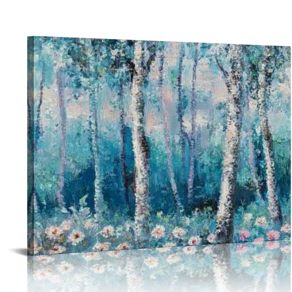 FCXZI Blue Tree Canvas Wall Art - Large Size Teal Abstract Painting for Home Office Living Room Bedroom Bathroom - Black - Wall Decor Living Room 16x12in