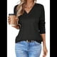 thumbnail image 3 of Blusas de Punto Gofre para Mujer, Blusas Casuales de Larga con Farol, Cuello en V, Camisetas Oversize. Negro M, 3 of 8