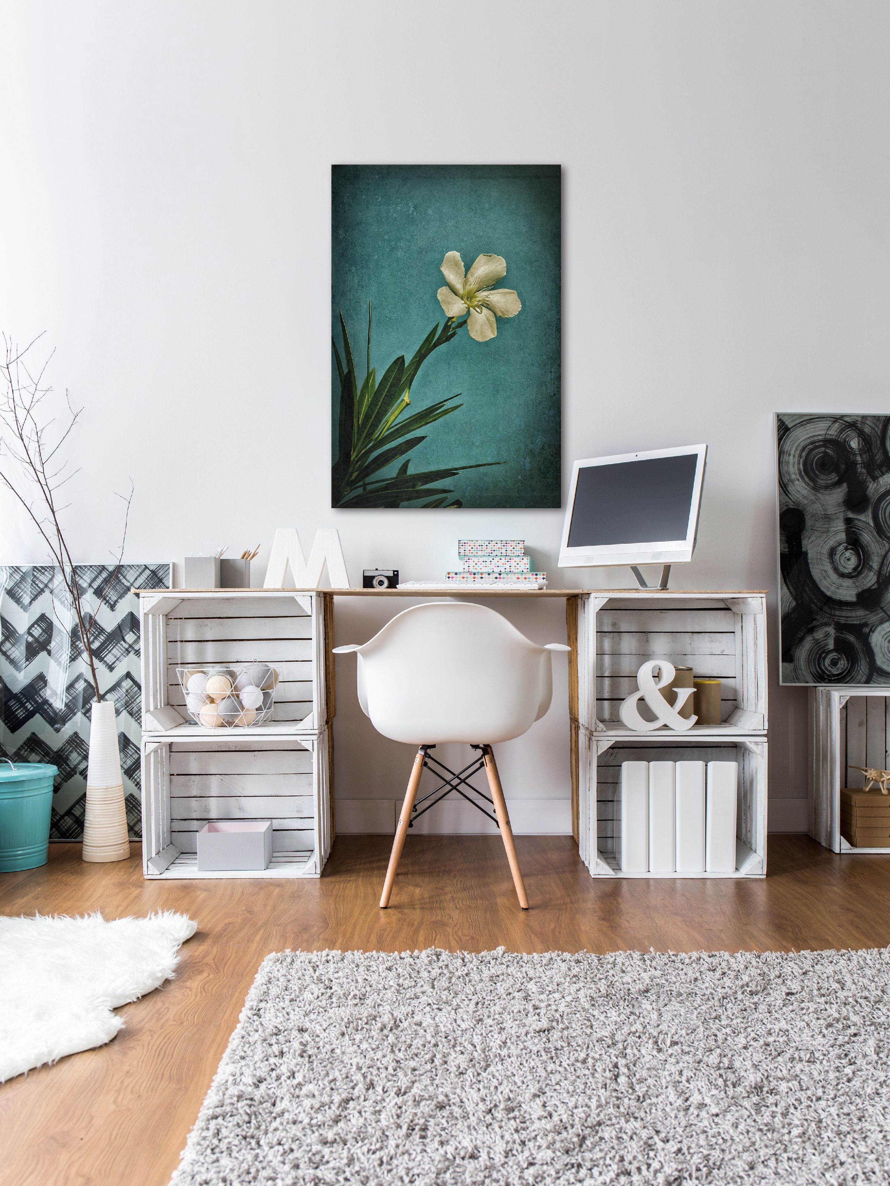 "White Flower Right" Painting Print on Wrapped Canvas
