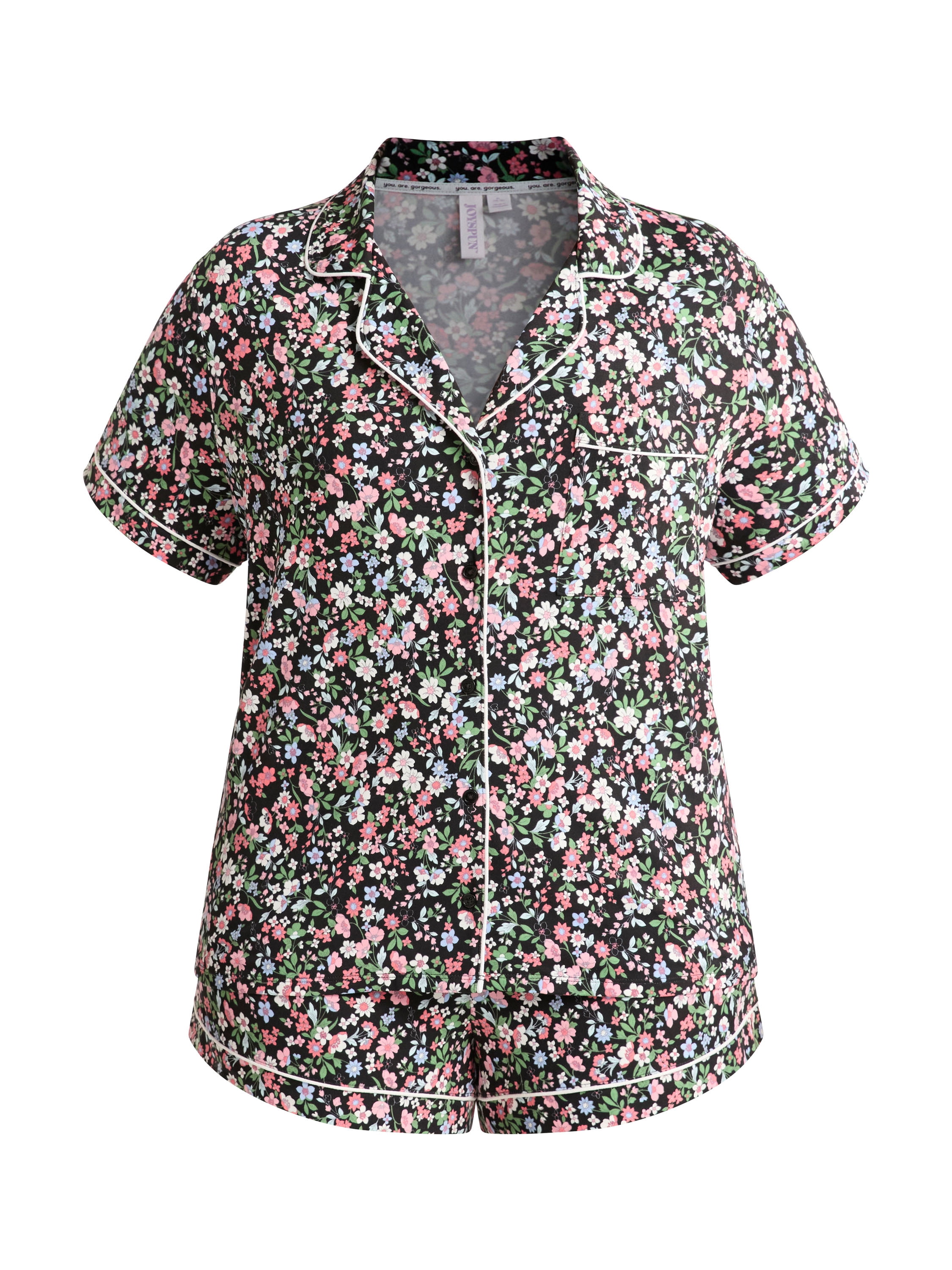 Joyspun Women's Dreamy Soft Collection Notch Collar Top and Shorts Pajama Set, 2-Piece, Sizes XS-3X