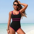 thumbnail image 2 of PEASKJP Womens Swimsuits One Piece Womens One Piece Swimsuit Tummy Control Slimming Bathing Suit High Waisted Ruched Swim Suit Color Block Swimwear,Red S, 2 of 9