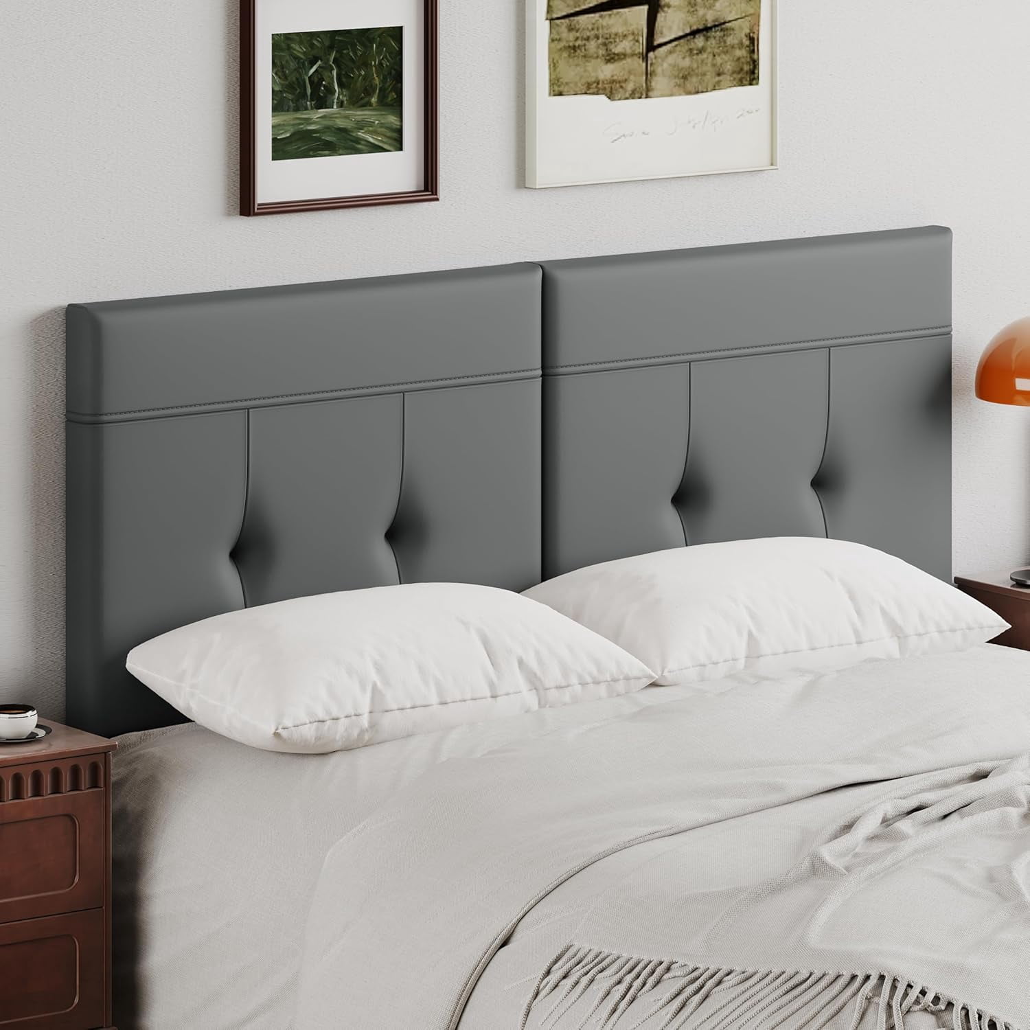 Andeworld Upholstered Tufted Queen Size Headboard,PU Leather Wood Head Board with Metal Legs, Adjustable Height from 42” to 56”, Bed Headboard in Modern Design,Backboard for Bed, Grey
