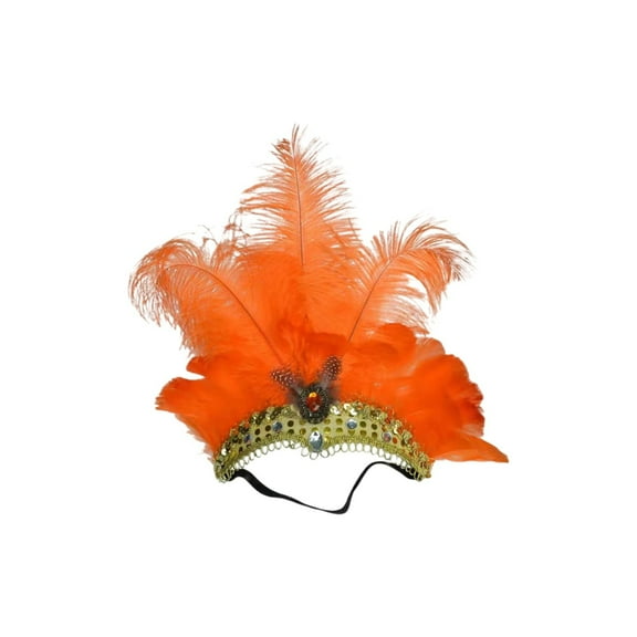 Fairy Headpiece - Women's Feather Headpiece Carnival Feather Sequin Headdress for Masquerade Party Vegas Showgirl Headbands, Orange