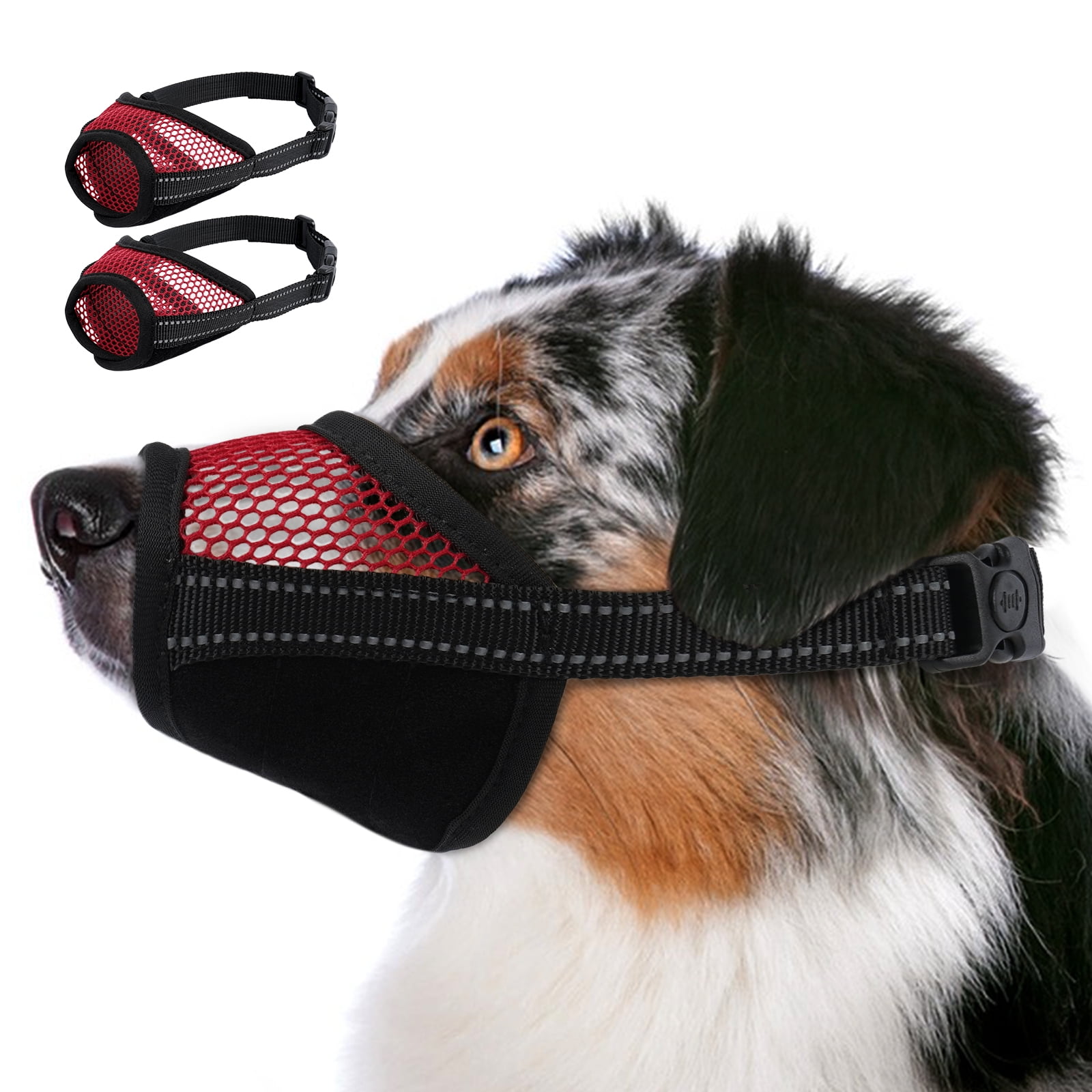 Kuoser 2 Packs Dog Muzzle Breathable Adjustable Pet Mouth Guard, Prevent Biting, Barking and Chewing for Large Dogs, Red, L