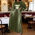 thumbnail image 5 of ClodeEU Women's Satin Cinched Waist Long Sleeve Midi Dress, Loose Fit Pleated Casual Dress Green,Womens Plus M, 5 of 7