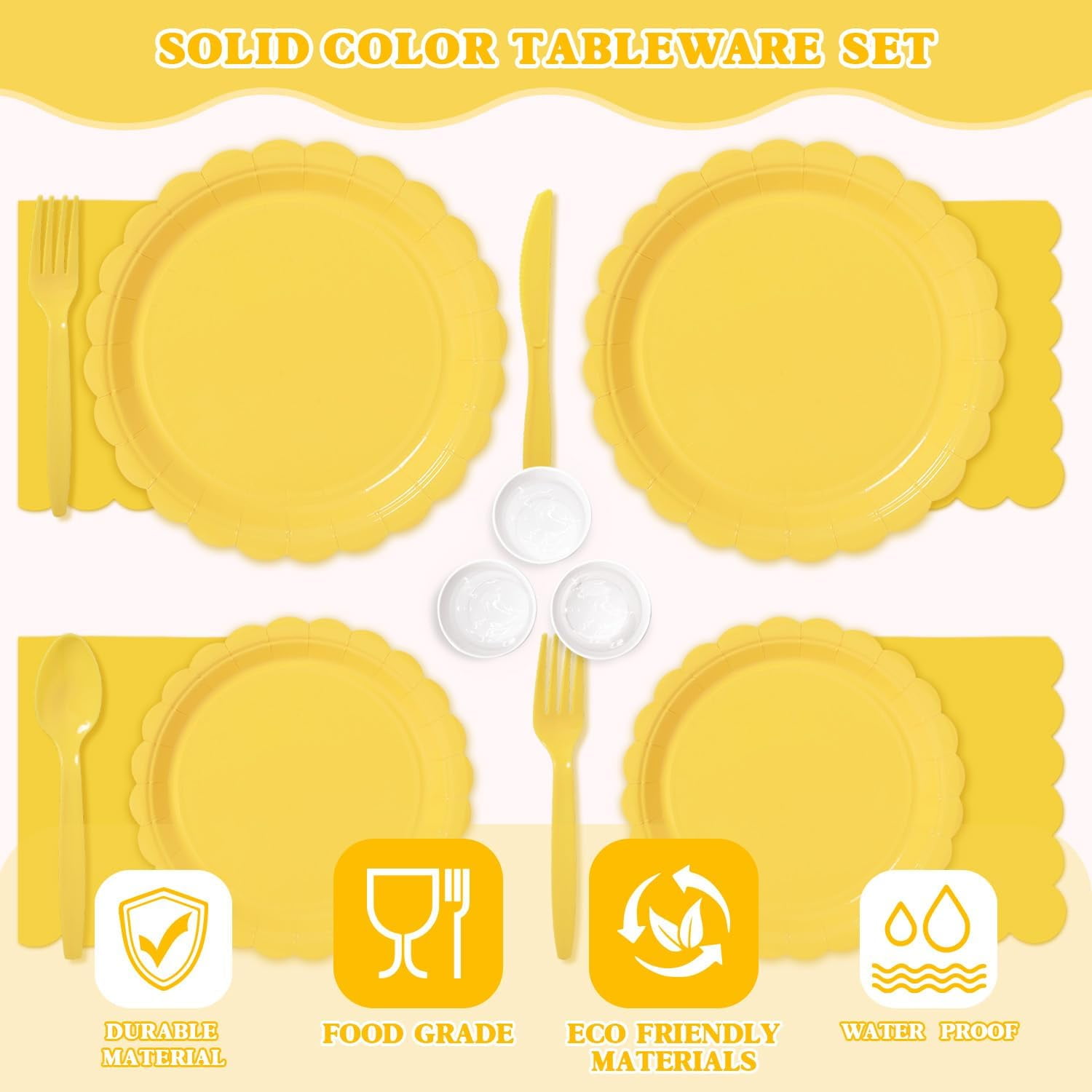 350 Pcs Yellow Disposable Paper Plates and Napkins Set for 50, 9" Dinner Plates & 7" Dessert Plates, Tableware for Birthday, Baby Shower, Picnic, Party