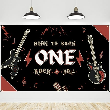 Image of Crencis One Rocks 1st Birthday Decorations Large Creative One Rocks Birthday Banner Backdrop Rock and Roll First