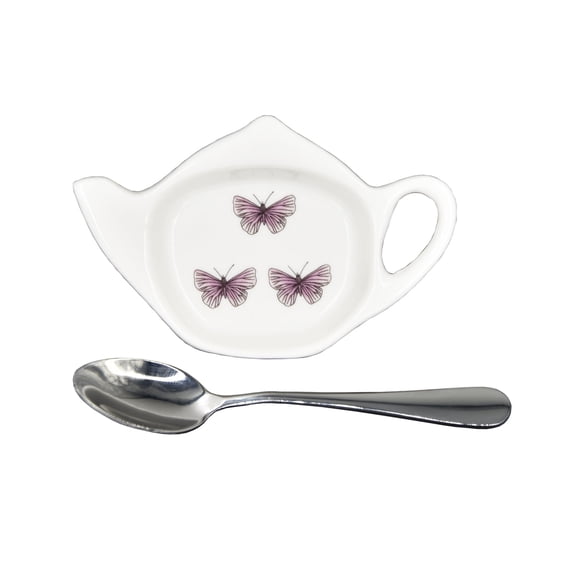 Tea Bag Holder Ceramic Teabag Holder Dish Teapot Shaped Spoon Rest Set 4.5 inches, With Spoon