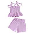 thumbnail image 2 of Huanglei Girls Outfits Set Casual Summer Outfits For Toddler Girls Floral Lace Tie Shoulder Top With Solid Straight Pants Party Photo Outfit Casual Clothing Sets ,2-3 Years ,Purple, 2 of 5