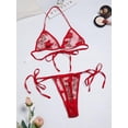 thumbnail image 3 of Conjunto de lencería sexy para mujer, malla bordada, sin relleno, brasier y cuerdas en V, ropa interior para mujer, 3 of 3