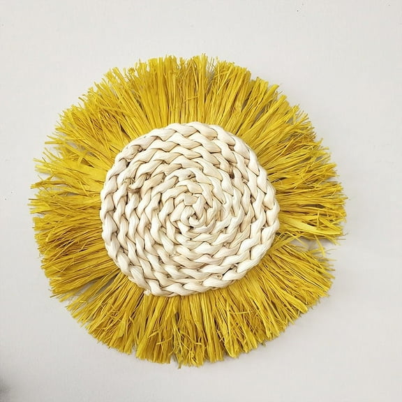 Nvzi-c Boho Wall Baskets Decor Hanging Rustic Rattan Wicker Wall Baskets Round Wall Art for Farmhouse Living Rooms Bedrooms Kitchen Decorations (Yellow)