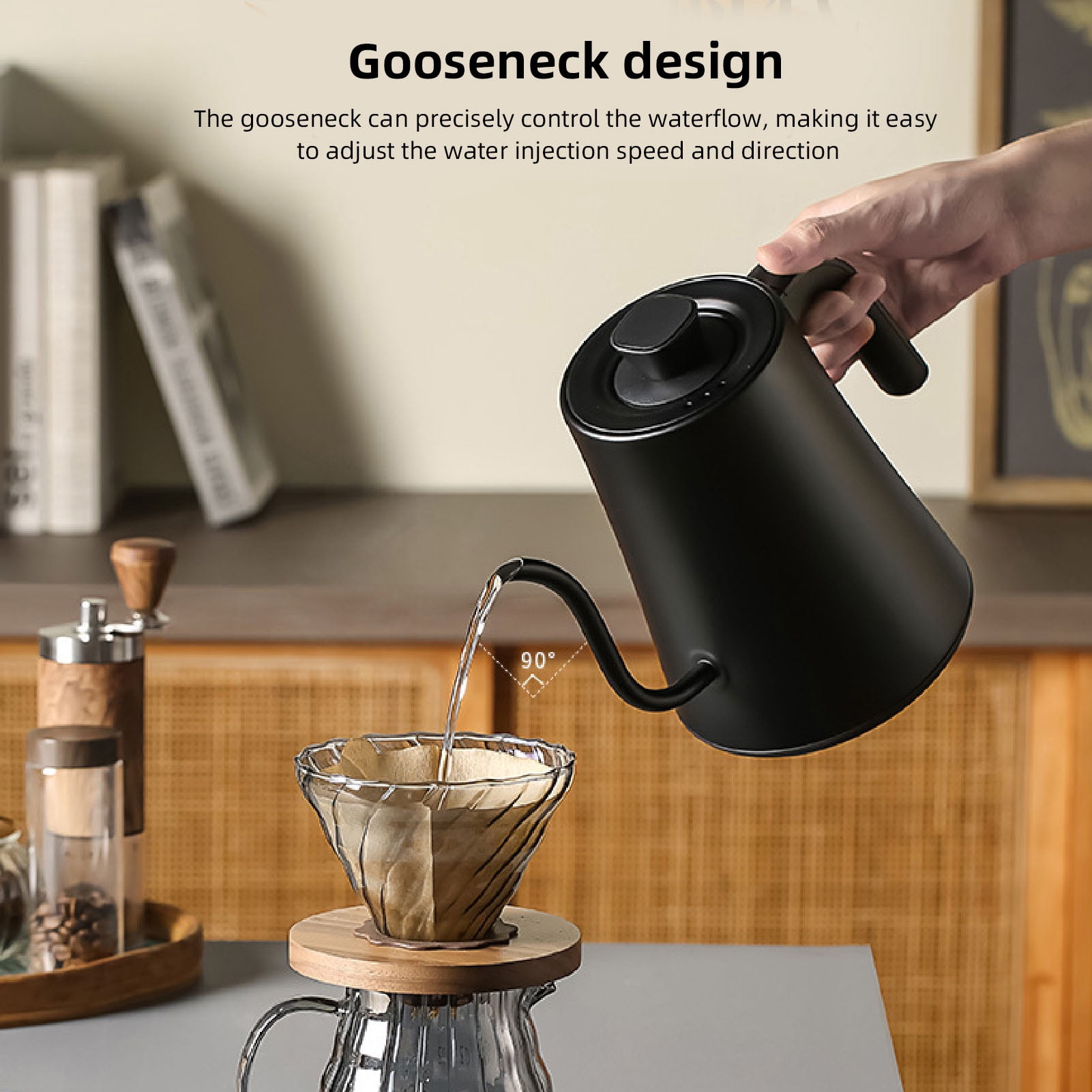 NFTIGB Pour Over Kettle 1200W 1000ml 5 Temp Levels Gooseneck Electric Water Kettle EU Plug 220V Fast Heating Boiler for Tea Coffee Drip Pot Precision Spout Auto Shut-Off Black
