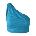 thumbnail image 3 of Timegard Tank Top for Women Solid Color 1 Shoulder Cropped Comfy Fitting Slim Ruched Casual Tee Top, 3 of 3