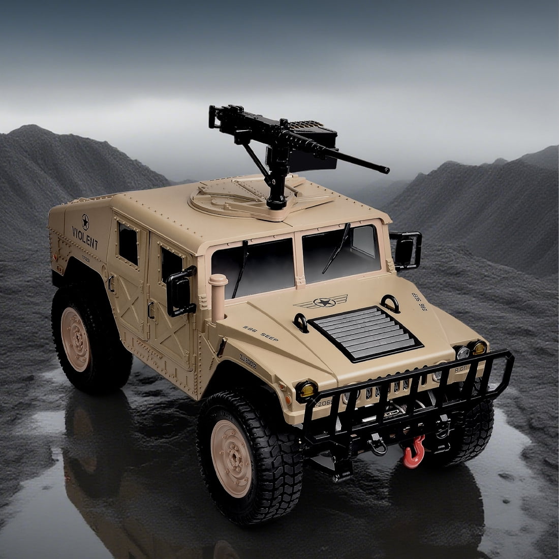 1/12 Jeep Model Car with LED Lights, 280 Motor, 6KM/H Speed 2.4G Off-Road Truck, Linked Steering Wheel & Detailed Interior – Realistic RC Military Remote Control Car Toy for Adults