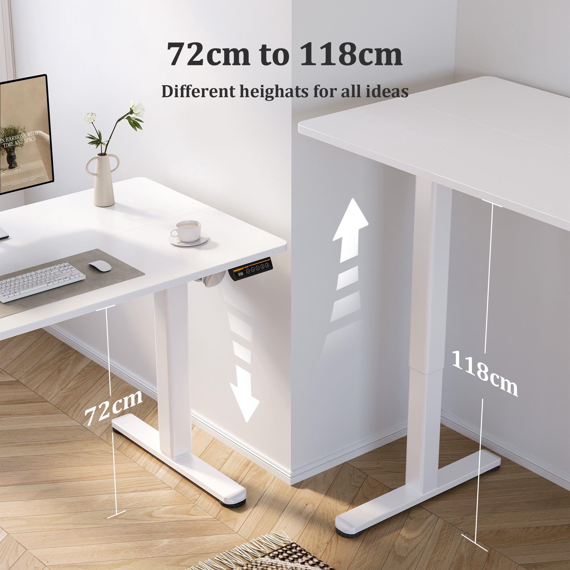 INNOVAR Electric Standing Desk, Adjustable Height Stand up Desk, 40 x 24 inches Sit Stand Home Office Desk with Splice Board, White Frame/White Top