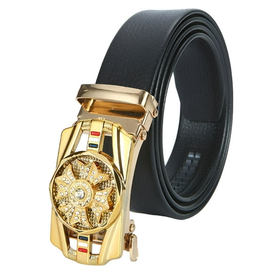 TELOLY Adult Men'S Size 36" American Bison Leather Double Needle Ranger Belt Western Belts for Men,Black