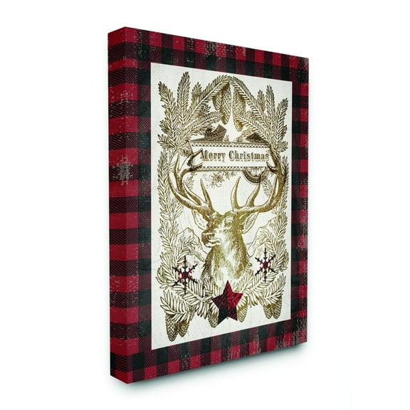 Stupell Industries Merry Christmas Moose Plaid Red Holiday DesignCanvas Wall Art By Artist Tammy Apple