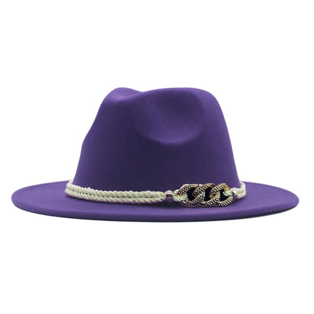 Womens Classic Wide Floppy Panama Hat Belt Buckle Wool Fedora Hat