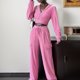 thumbnail image 4 of Gibobby Conjuntos de sudadera con bloques Traje pantalón de dos piezas con capucha y pierna recta de terciopelo a la moda de color sólido para mujer(Rosa,CH), 4 of 5