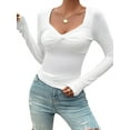 thumbnail image 3 of Long Sleeve Shirts for Women Fall Fashion Sweetheart Collar Twist Front Basics Tops Slim Fitted Y2K Tops White M, 3 of 9
