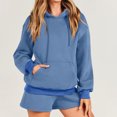 thumbnail image 1 of Conjunto de sudaderas con capucha y pantalones cortos de pierna ancha para mujer, traje de chándal informal de moda suelta, 1 of 7