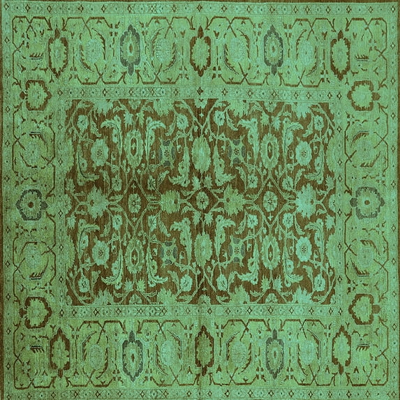 Ahgly Company Machine Washable Indoor Square Oriental Turquoise Blue Industrial Area Rugs, 6' Square