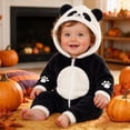 thumbnail image 4 of Tisuna Kids Fleece Costume Romper Boys Girls Long Sleeve Panda Bodysuit With Hood Cute Front Zipper Closure Winter Jumpsuit, Size 3-18 Months, Black, 4 of 4