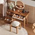 thumbnail image 2 of Gzxs Retro Vanity Set, Wooden Makeup Dressing Table with Charging Station and 4 Storage Drawers, Vanity Desk with Padded Seat Stool Set, No Mirror (Walnut), 2 of 8