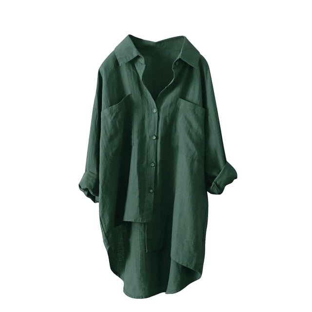 Tumotour Long Oversized Tshirts for Women Plus Size Long Sleeve Fall Basic Loose Blouse Tops Button Down Linen Trendy Fashion Clothes Lightly Spring Outfits 2025 Casual Beach Vacation Shirts
