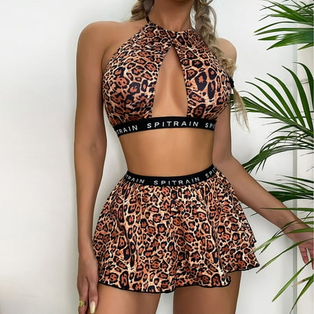 

Rewenti On the Back Sexy Underwear Three Piece Sexy Suit Backless Pajamas Brown 10(XL)
