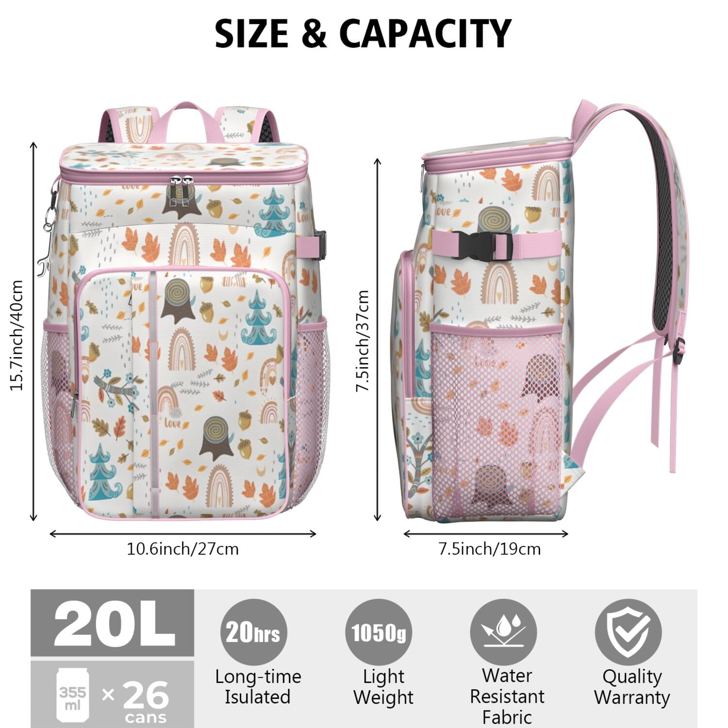 Travel Cooler Bag - Boho Bohemia Rainbow Camping Beer Cooler Backpack with Bottle Opener- Waterproof Insulated Picnic Backpacks - Cooler Bag for Beach