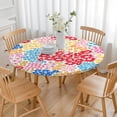 thumbnail image 3 of Vibrant Boho Floral Print Elastic Hem Tablecloth - Round Table Cover for Kitchen Patio - Fits 52 to 56 Inch, 3 of 7