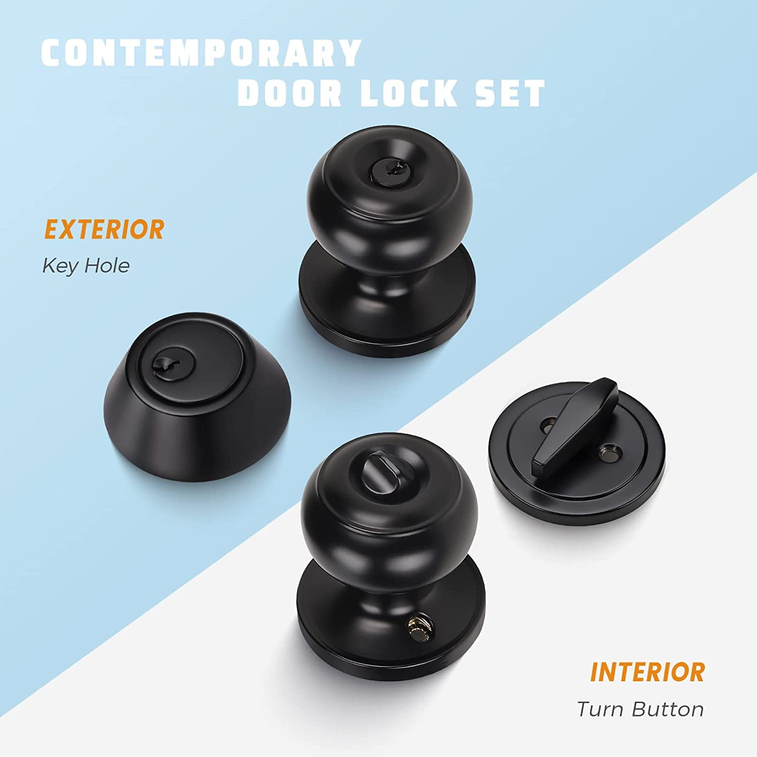2 Pack All Keyed Same Entry Door Knob and Single Cylinder Deadbolt Combo Set, Black Exterior Door Knobs with Lock and Key for Entrance and Front Door, Keyed Alike Deadbolt and Door Knob Set