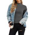 thumbnail image 4 of PINKSIR Women's Mock Turtleneck T Shirts, Half Sleeve Business Casual Tunic Tops Slim Fit Summer Basic Dressy Tee Shirt Dark Gray L, 4 of 8
