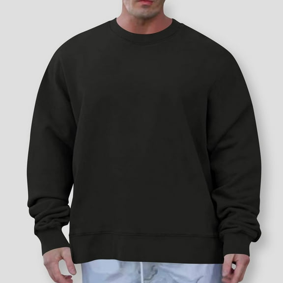 Tawop Men's T-Shirts Crew Neck Long Sleeve Pullover Solid Black L