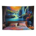 thumbnail image 5 of Awypu Blacklight Fantasy Waterfall Planet Tapestry UV Reactive Nature Tapestry Neon Landscape Mountain Wave Tapestry Wall Hanging 50x40inch, 5 of 6