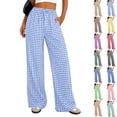 thumbnail image 2 of Yungyresw Gingham Pants Women Elastic Drawstring Waist Lightweight Casual Pants Straight Wide Leg Plaid Lounge Trousers Pink L, 2 of 7