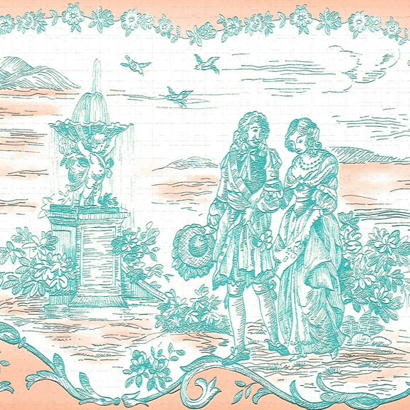 Dundee Deco's Peel and Stick Wallpaper Border - Abstract Teal People and Ships Wall Border Retro Design, 15 ft x 7 in, Self Adhesive