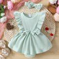 thumbnail image 4 of Gupgi Bébé Fille Nervuré Robe d'Été Solide Volants Combinaison Sans Manches Body avec Bandeau, 4 of 7