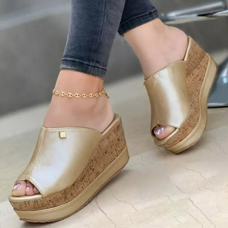 

HIBRO Ladies Shoes Summer Sandals Fashion Solid Color Wedge Platform Roman Shoes Sandals