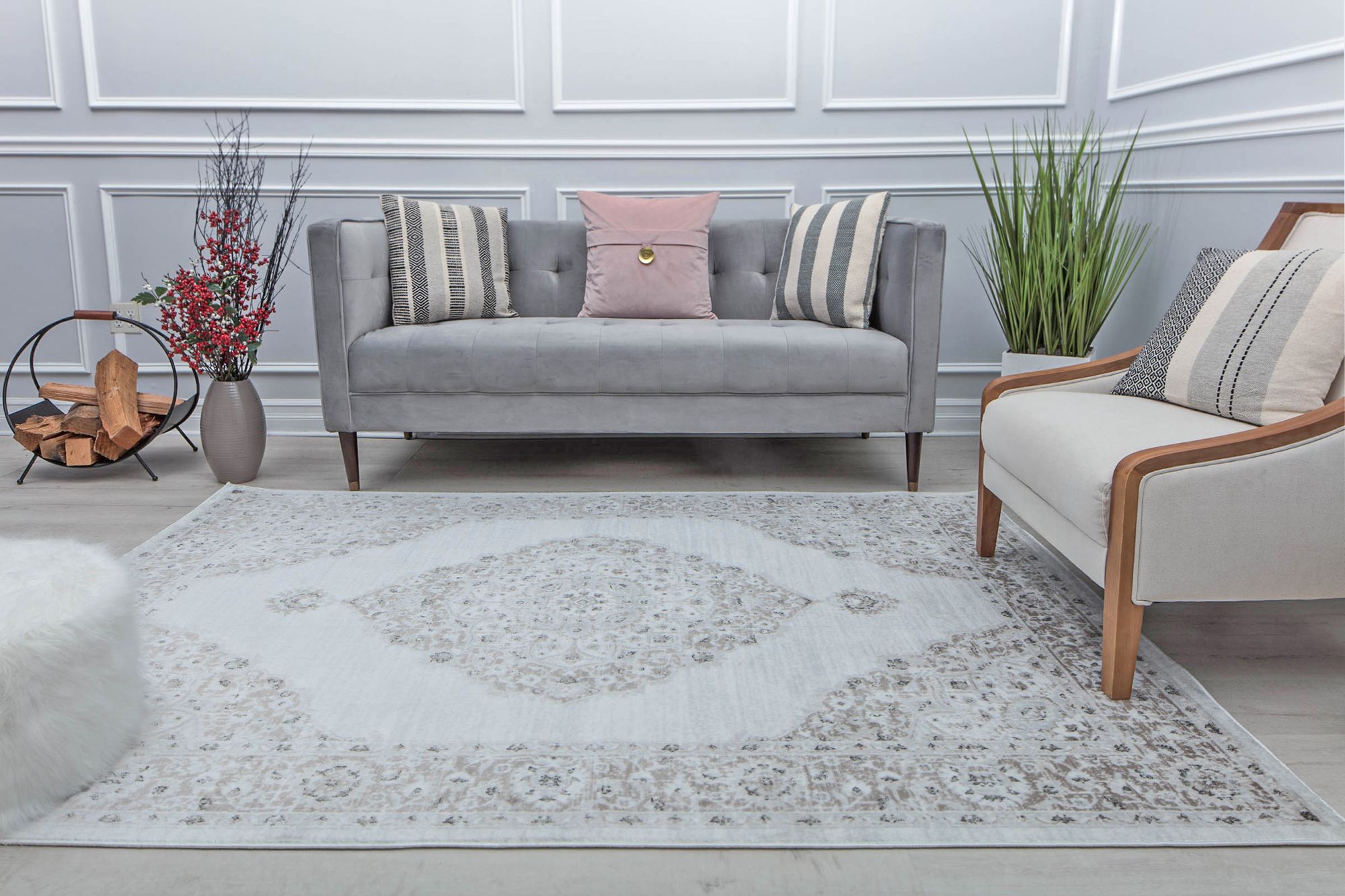 Rugs America Silas SM30C Natural Linens Abstract Vintage Gray Area Rug, 8'0"X10'0"