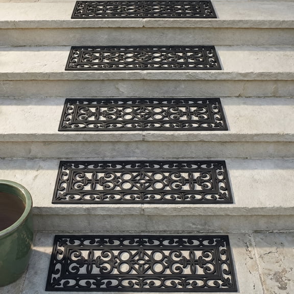 WANLISELL 5 pack Rubber Stair Treads, 10'' x 30'' Non-Slip Rubber Step Mats Stair Treads Mat for Indoor Outdoor Stairs, Black
