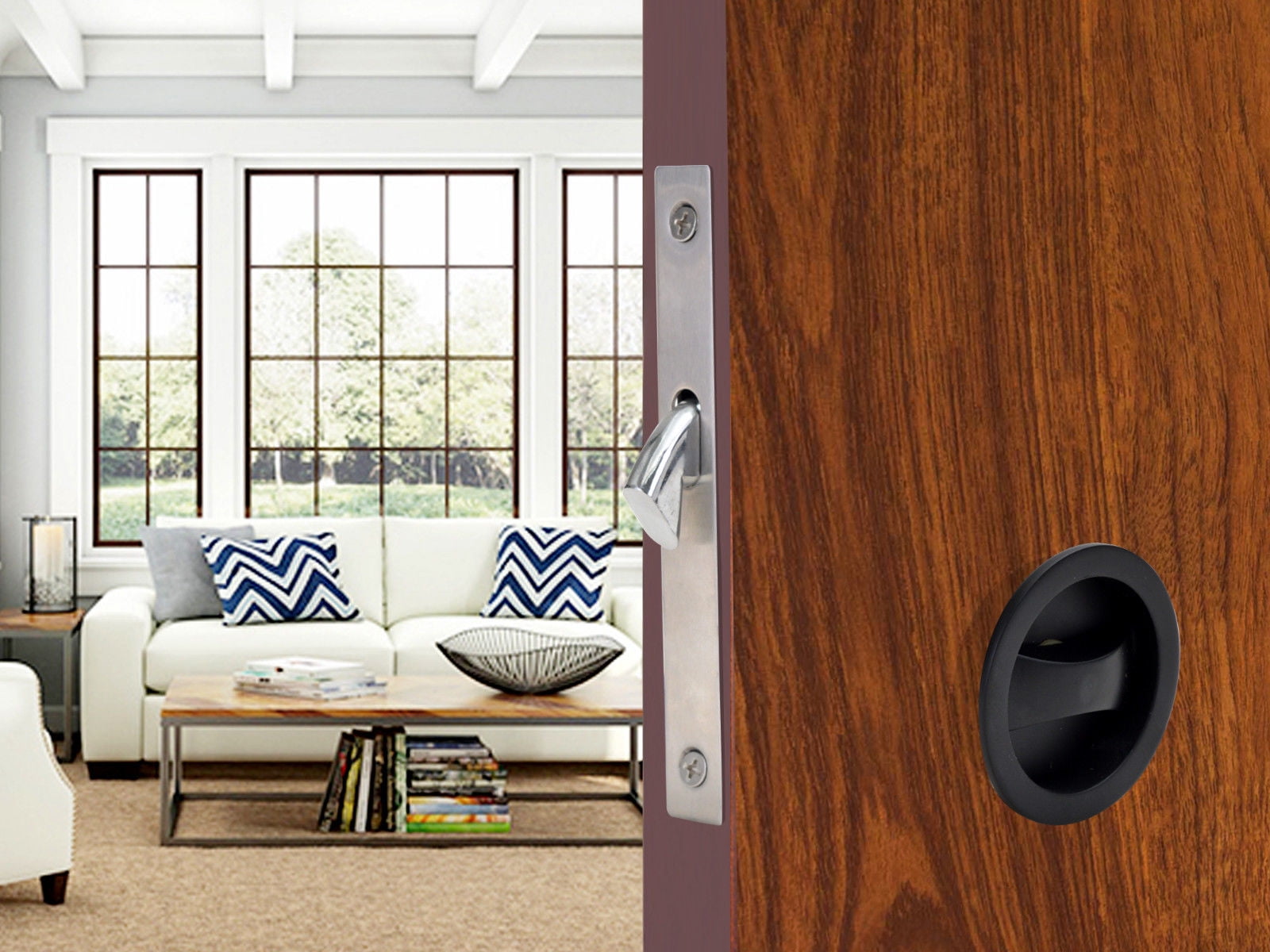 Recessed Invisible Wooden Wood Barn Sliding Door Cup Zinc Alloy Lock Handle Set