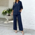 thumbnail image 6 of Cagogo Women Plus Size 2 Piece Set V Neck Long Sleeve Shirt Wide Leg Pants Casual Loose Outfits Solid Basic Matching Lounge Tracksuits Comfy Travel Airport Clothes, Navy 3XL, 6 of 7