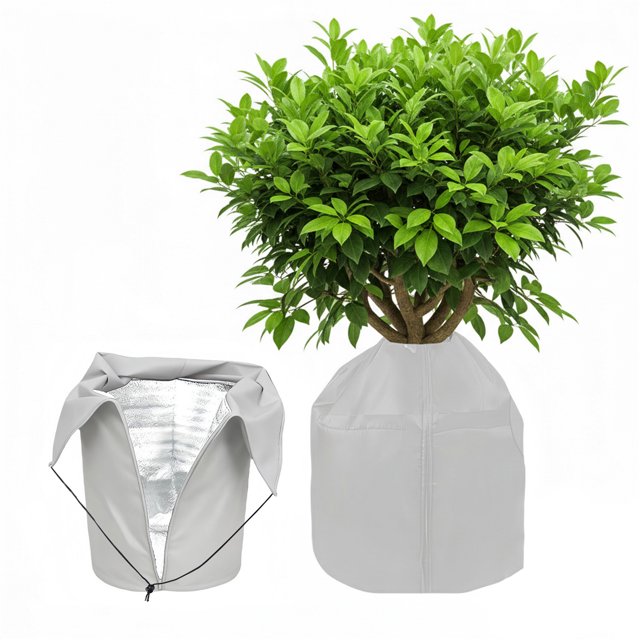 45x50cm Grey PP Plant Frost Protection Cover with Drawstring & Lock - Insulated Aluminum Lined Winter Freeze Shield for Small/Medium Shrubs, Potted Trees, Roses - Reusable Outdoor Plant Warmer &