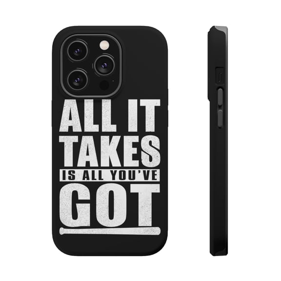 DistinctInk Tough Case for Apple iPhone 15 PRO (6.1" Screen), Compatible with MagSafe Charging - All It Takes Is All You've Got Baseball